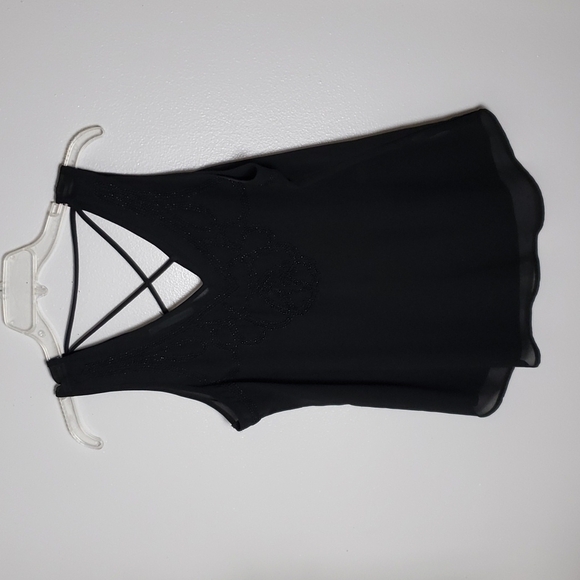 Maurices black semi sheer beaded chest strappy tank top. Women's size medium - Picture 1 of 9